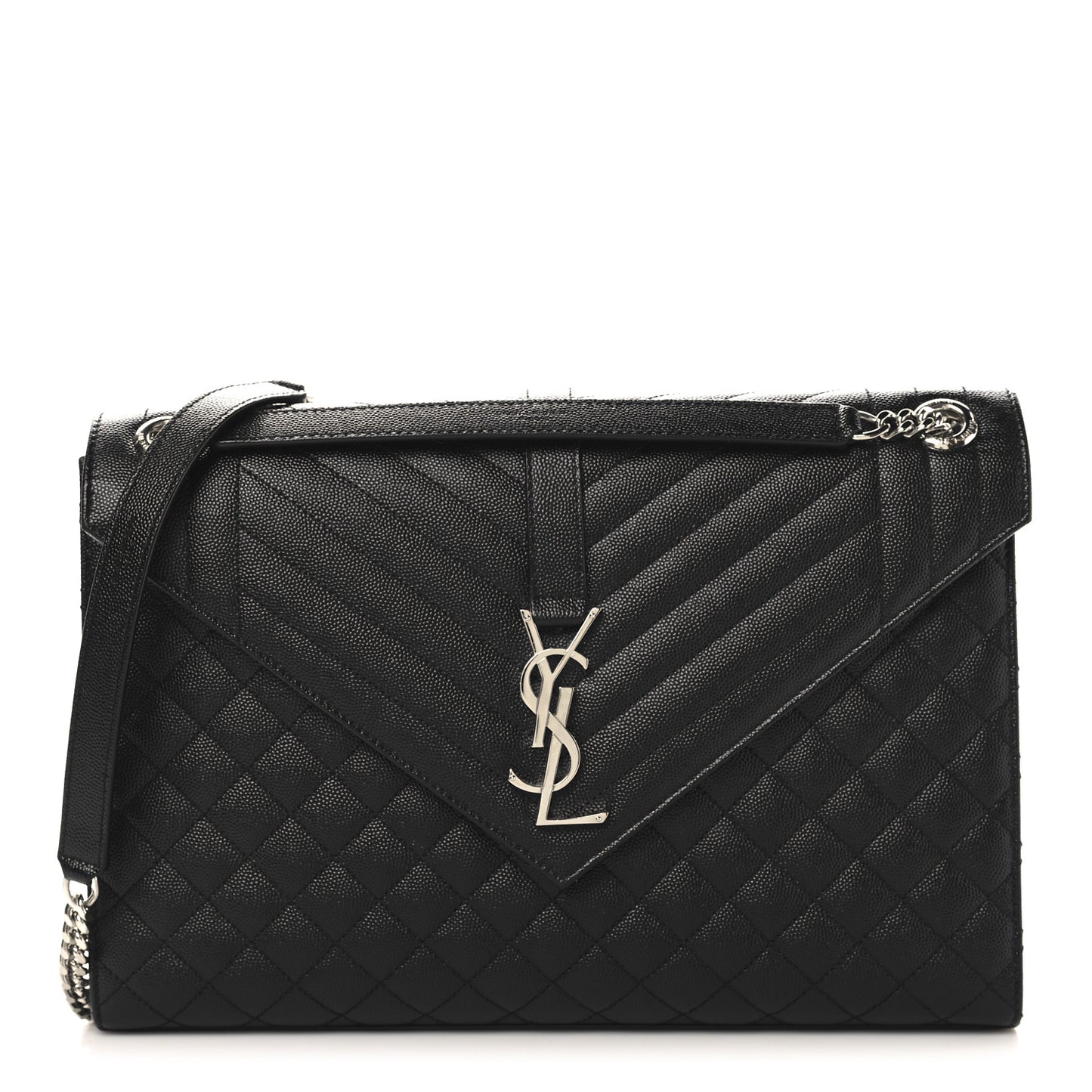 Grain De Poudre Textured Mixed Matelasse Large Triquilt Monogram Satchel Black
