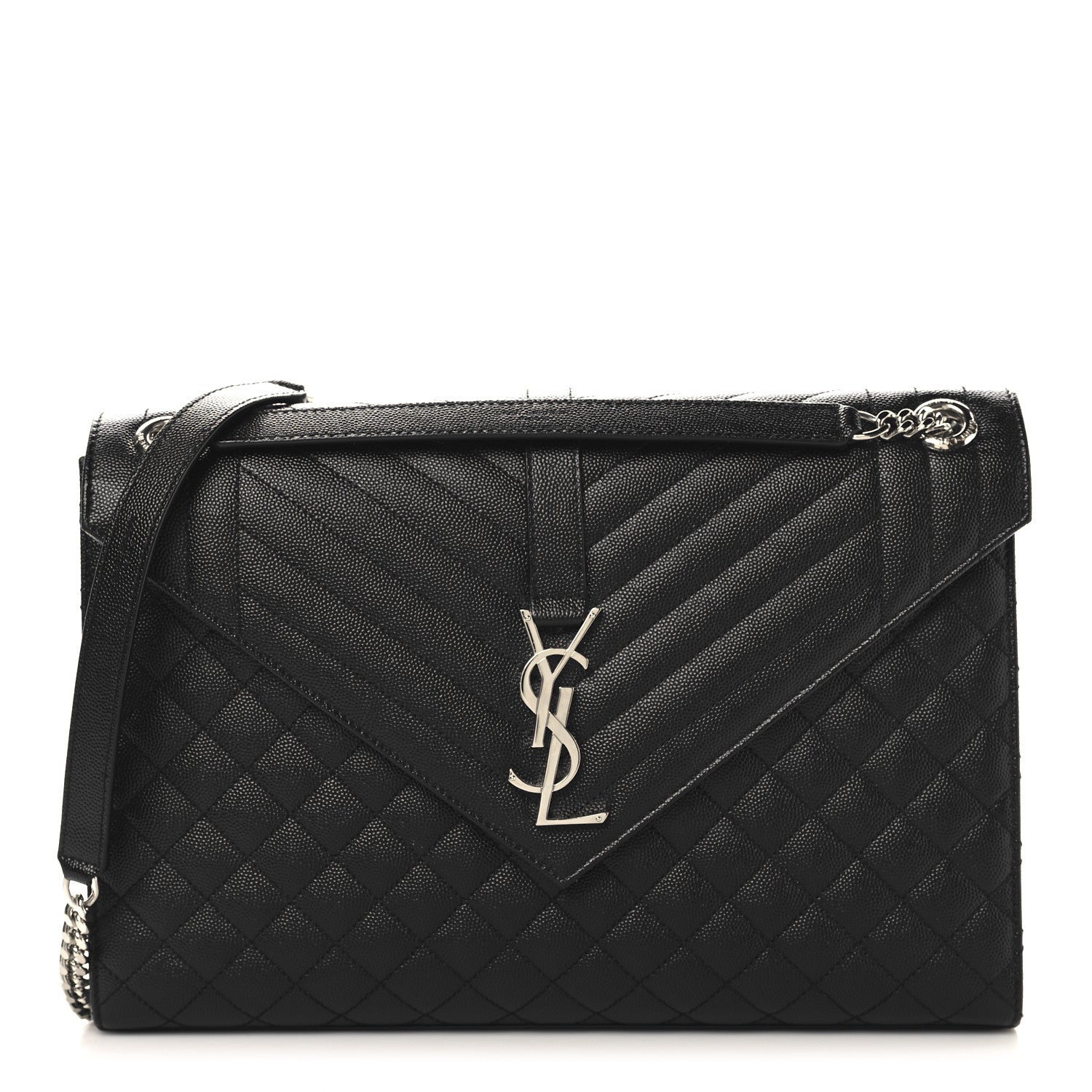 Saint Laurent Grain De Poudre Textured Mixed Matelasse Large Triquilt Monogram Satchel Black 1 of 10