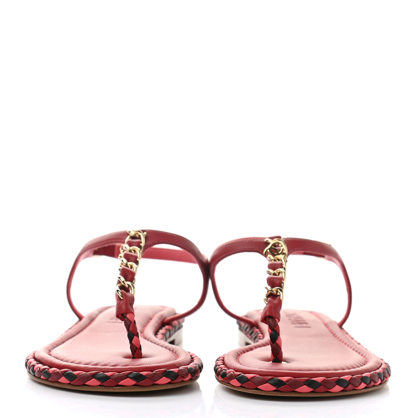 Lambskin Chain Thong Sandals 36 Dark Red