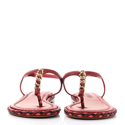 Chanel Lambskin Chain Thong Sandals 36 Dark Red 2 of 8
