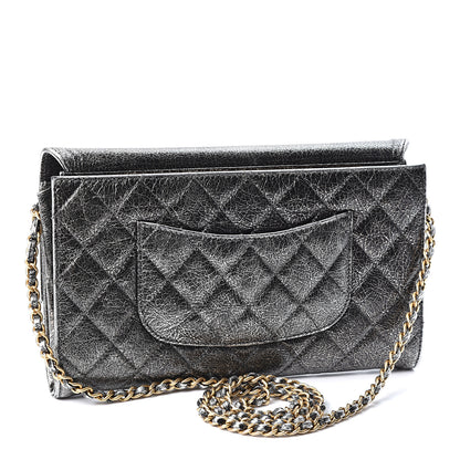 Chanel Cracked Metallic Calfskin Quilted Zip Away Chain Clutch Dark Silver 2 of 10