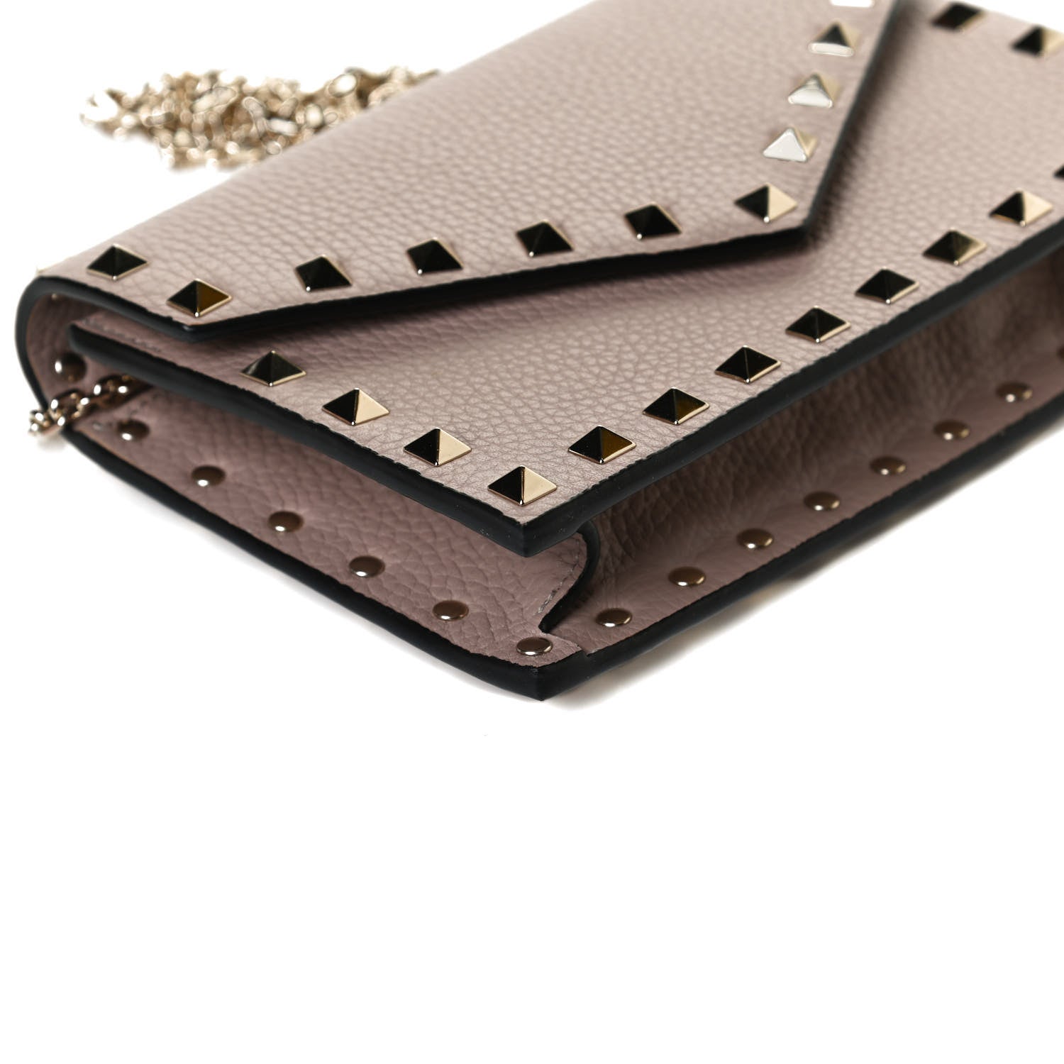 Valentino Garavani Pebbled Calfskin Rockstud Envelope Wallet on Chain Poudre 13 of 14