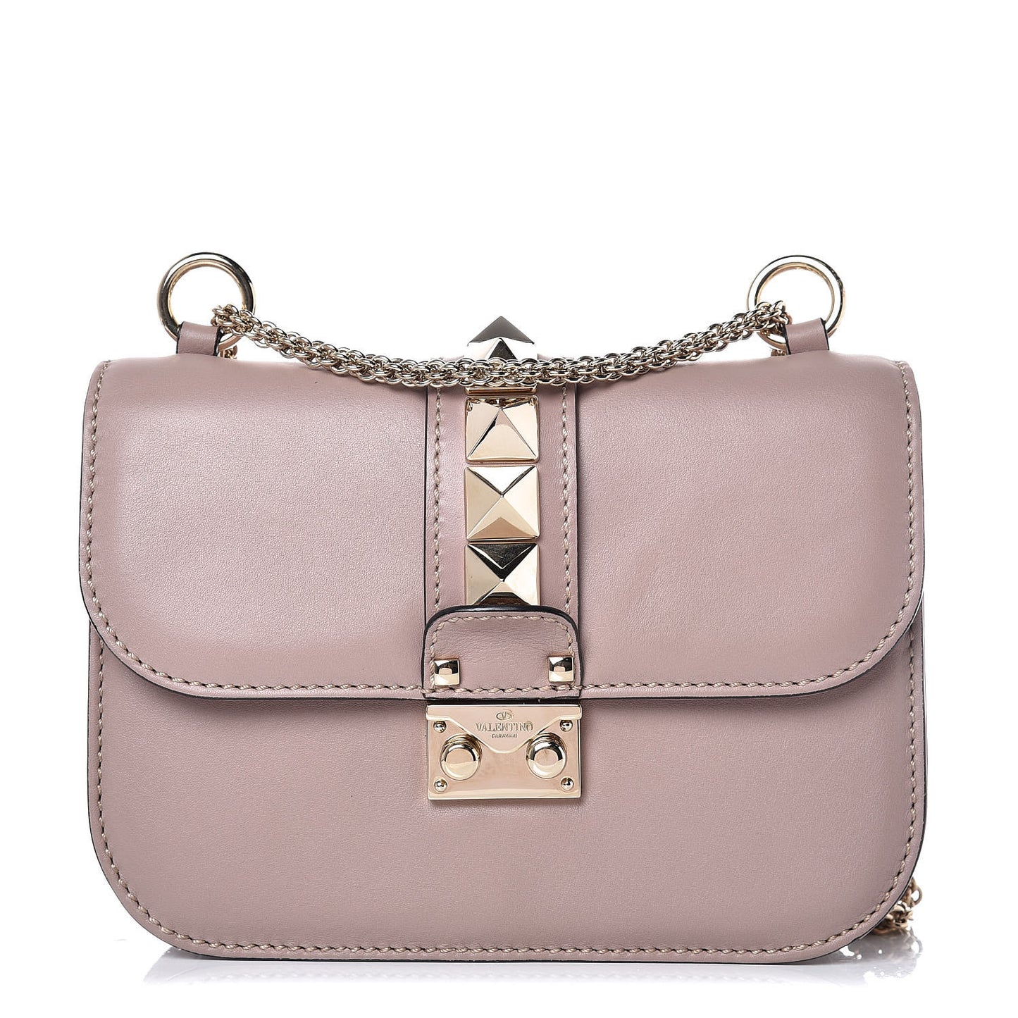 Vitello Small Glam Lock Rockstud Flap Poudre