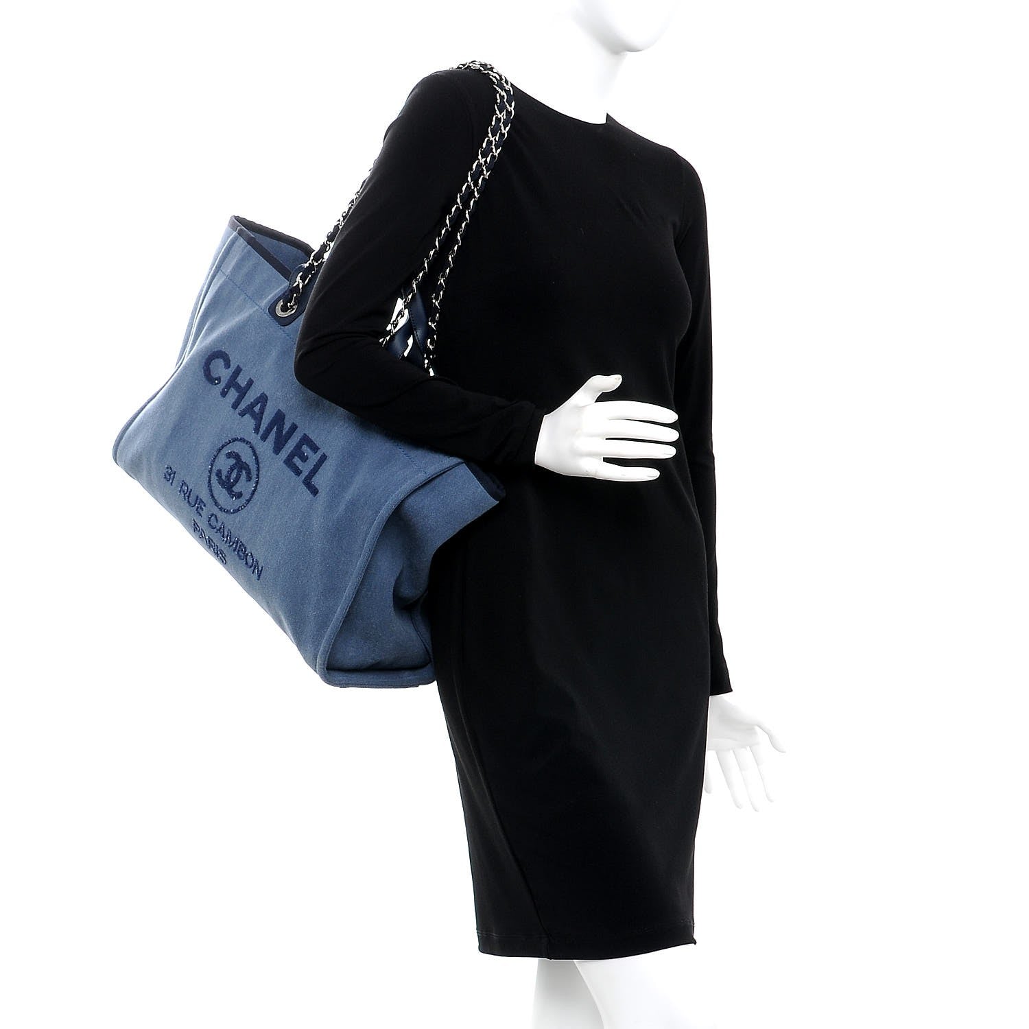 Chanel Canvas Sequin Large Deauville Tote Navy 2 of 7