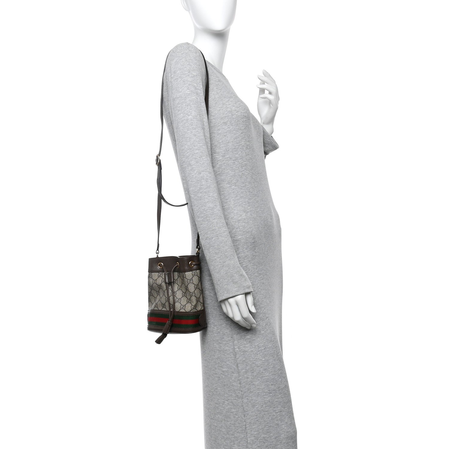 Gucci GG Supreme Monogram Web Mini Ophidia Bucket Bag Brown 2 of 11