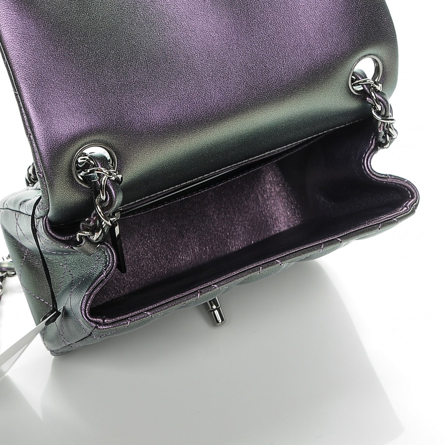 Iridescent Lambskin Quilted Mini Square Flap Dark Purple