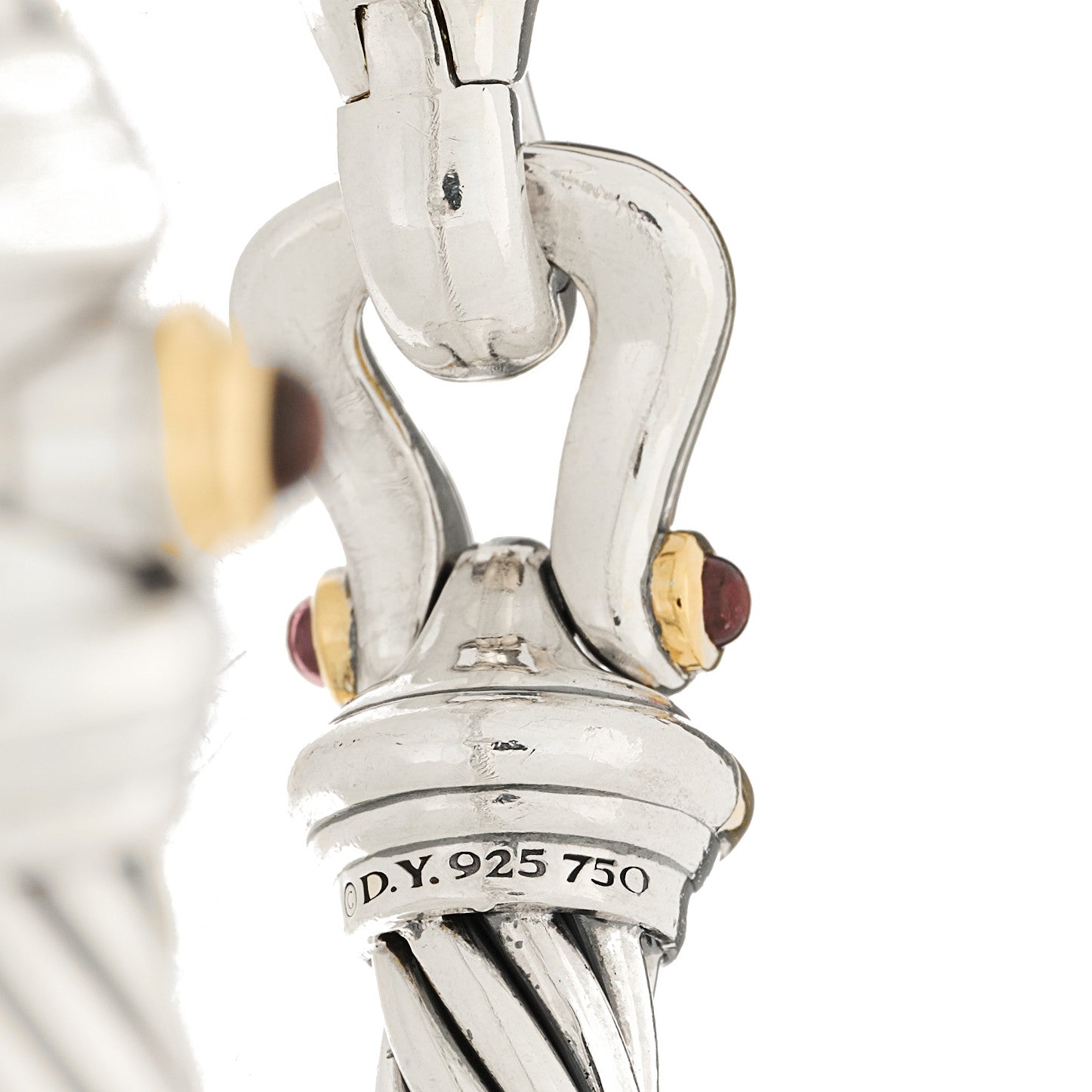 David Yurman Sterling Silver 18K Yellow Gold Rhodolite Garnet 7mm Cable Classic Buckle Bracelet 3 of 3