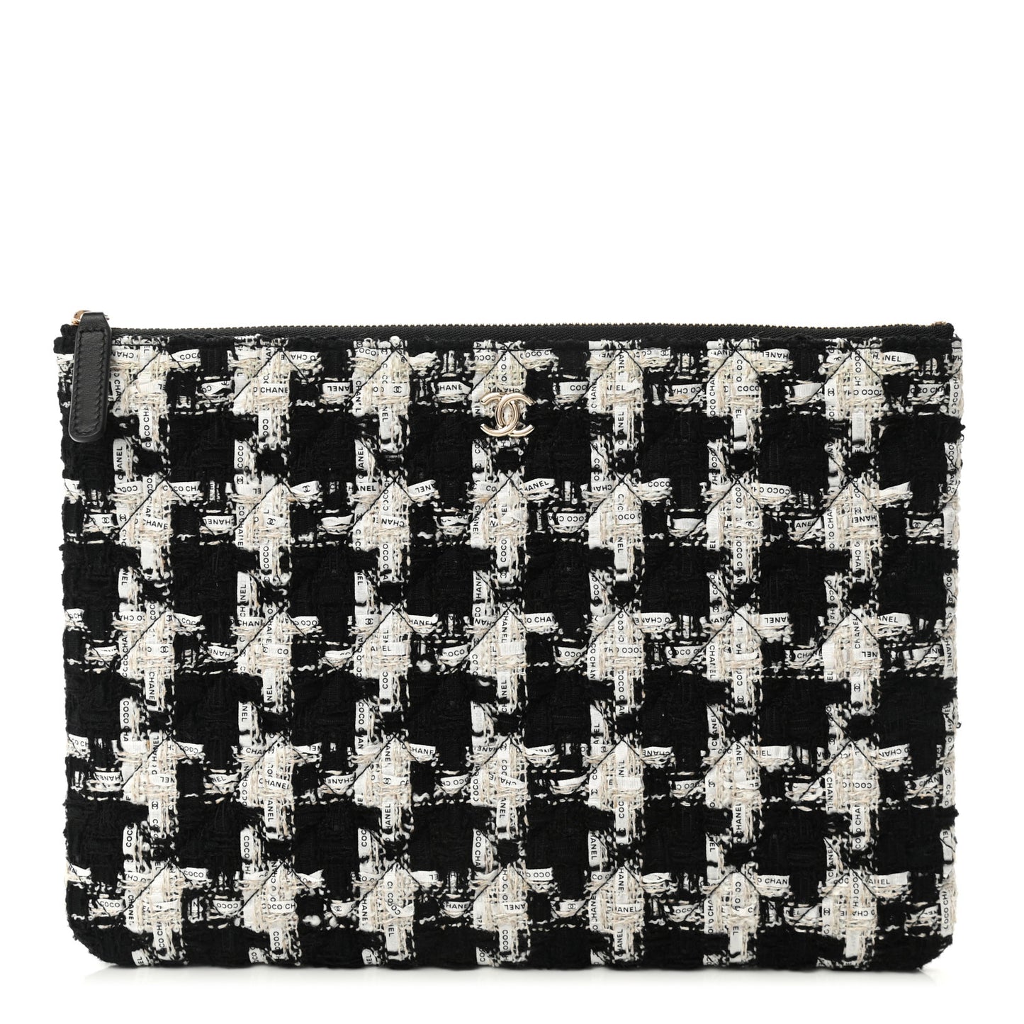Tweed Quilted Medium Cosmetic Pouch Black Ecru White