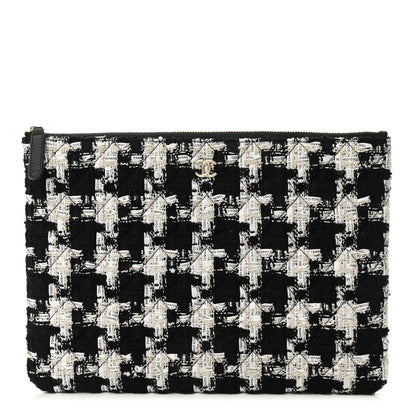 Chanel Tweed Quilted Medium Cosmetic Pouch Black Ecru White 1 of 8