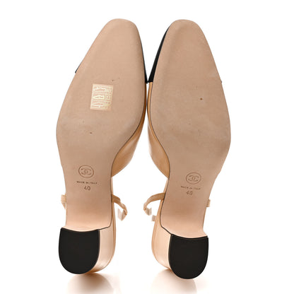 Chanel Goatskin Grosgrain Cap Toe CC Slingback Pumps 40 Beige Black 5 of 9