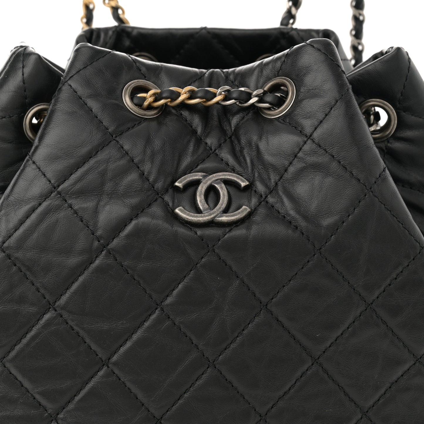 Aged Calfskin Quilted Gabrielle Backpack Black