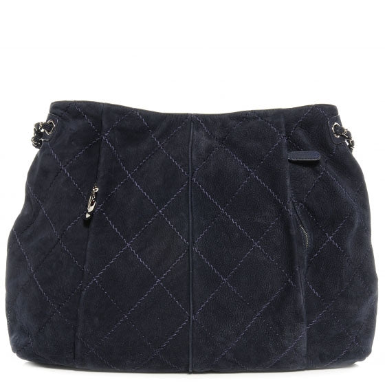 Chanel Suede Braided Chain Shopping Tote Large Dark Blue 1 of 7