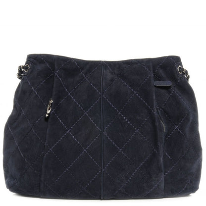 Chanel Suede Braided Chain Shopping Tote Large Dark Blue 1 of 7
