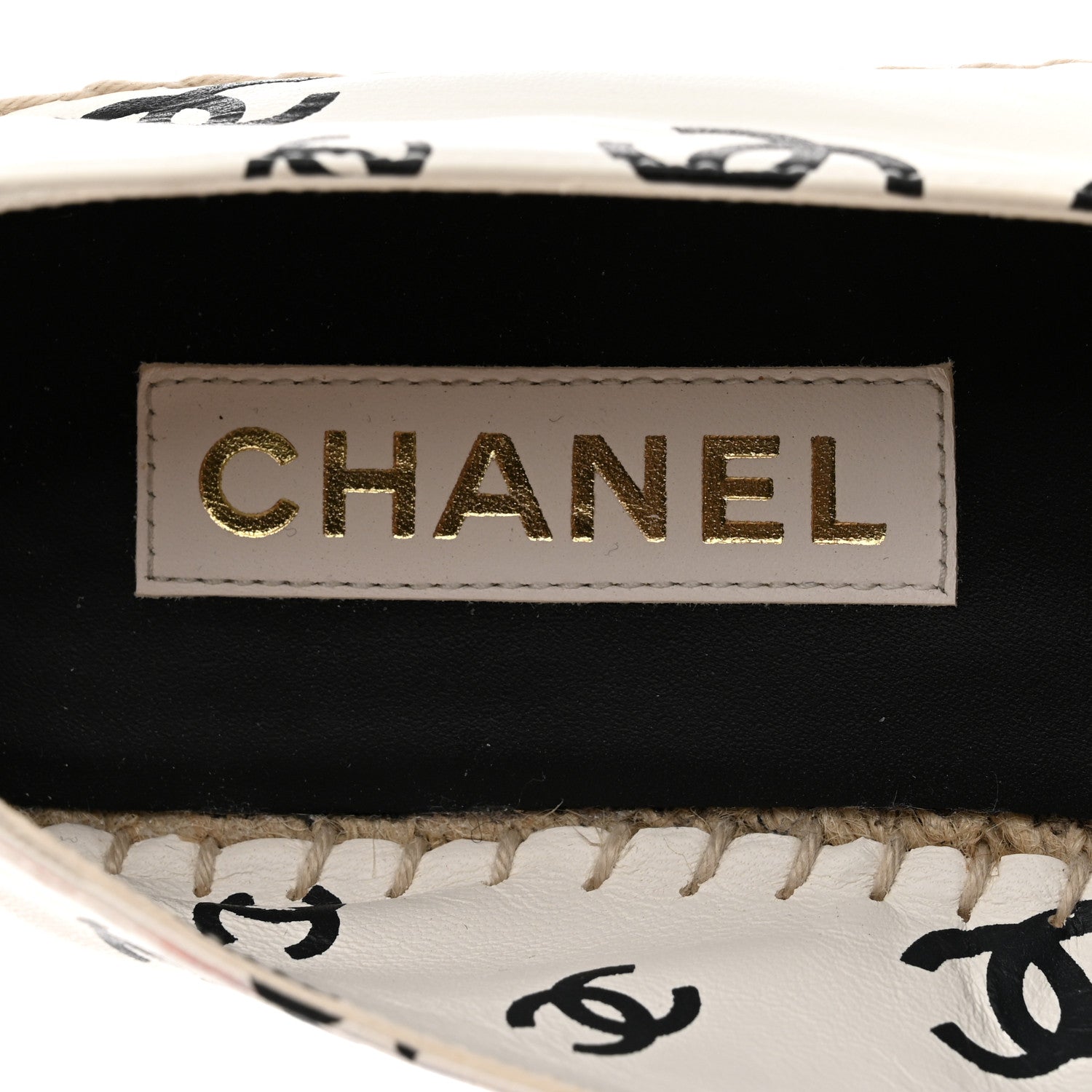 Chanel Lambskin Printed Coco Beach Espadrilles 40 White Black 7 of 11