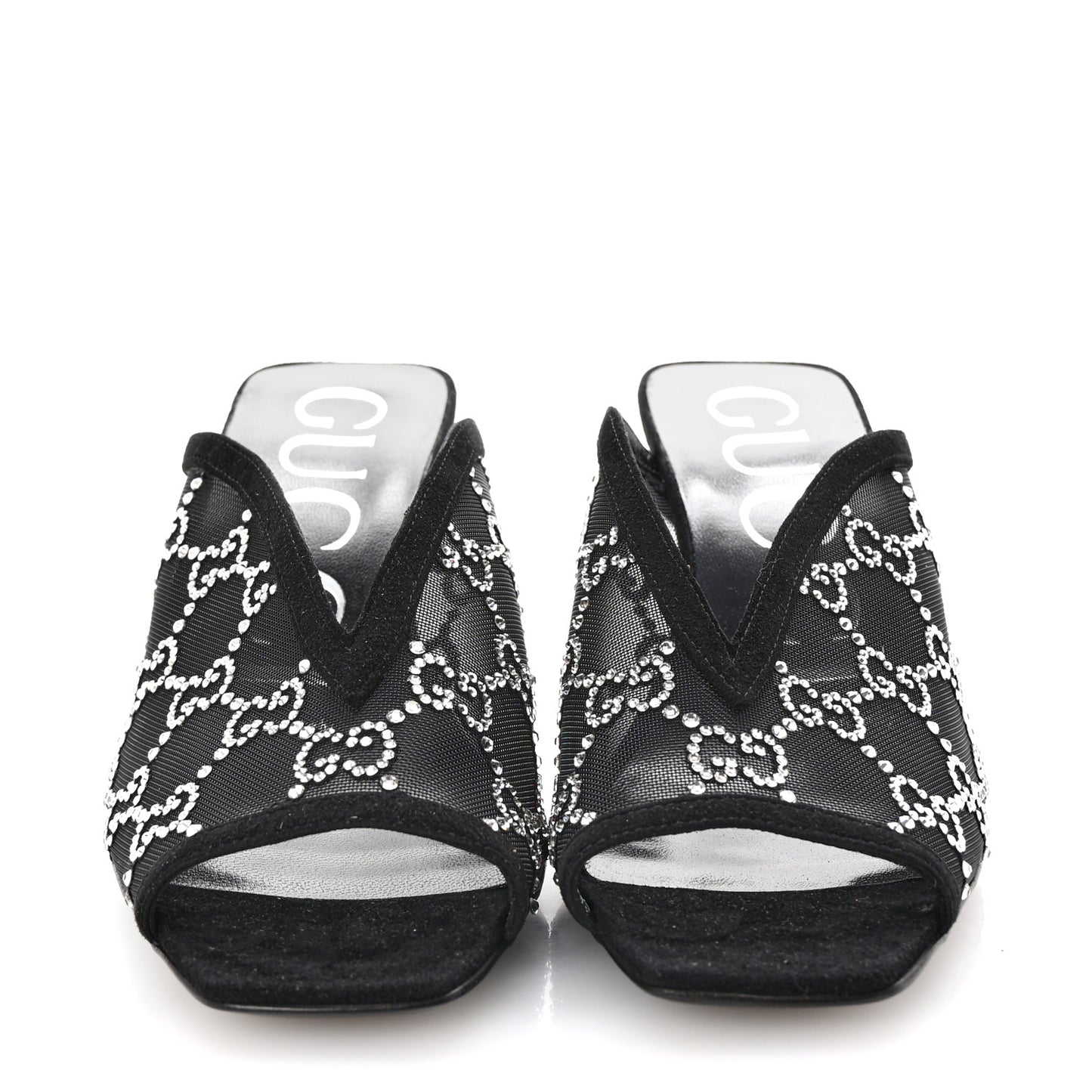 Tela Retino Kid Scamosciato Crystal GG Monogram Square G 95mm Slide Sandals 35 Black