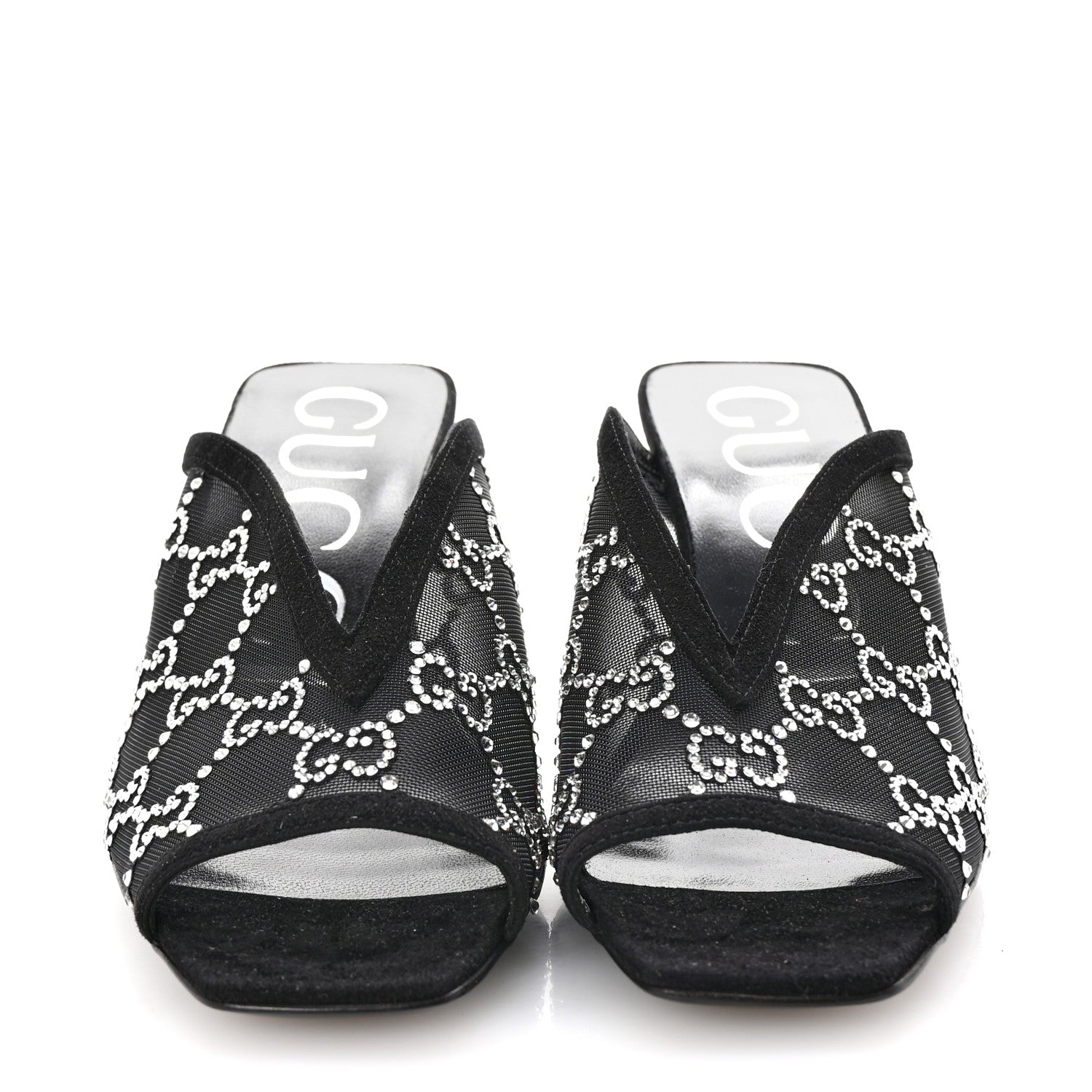 Gucci Tela Retino Kid Scamosciato Crystal GG Monogram Square G 95mm Slide Sandals 35 Black 3 of 8
