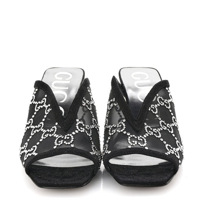 Gucci Tela Retino Kid Scamosciato Crystal GG Monogram Square G 95mm Slide Sandals 35 Black 3 of 8