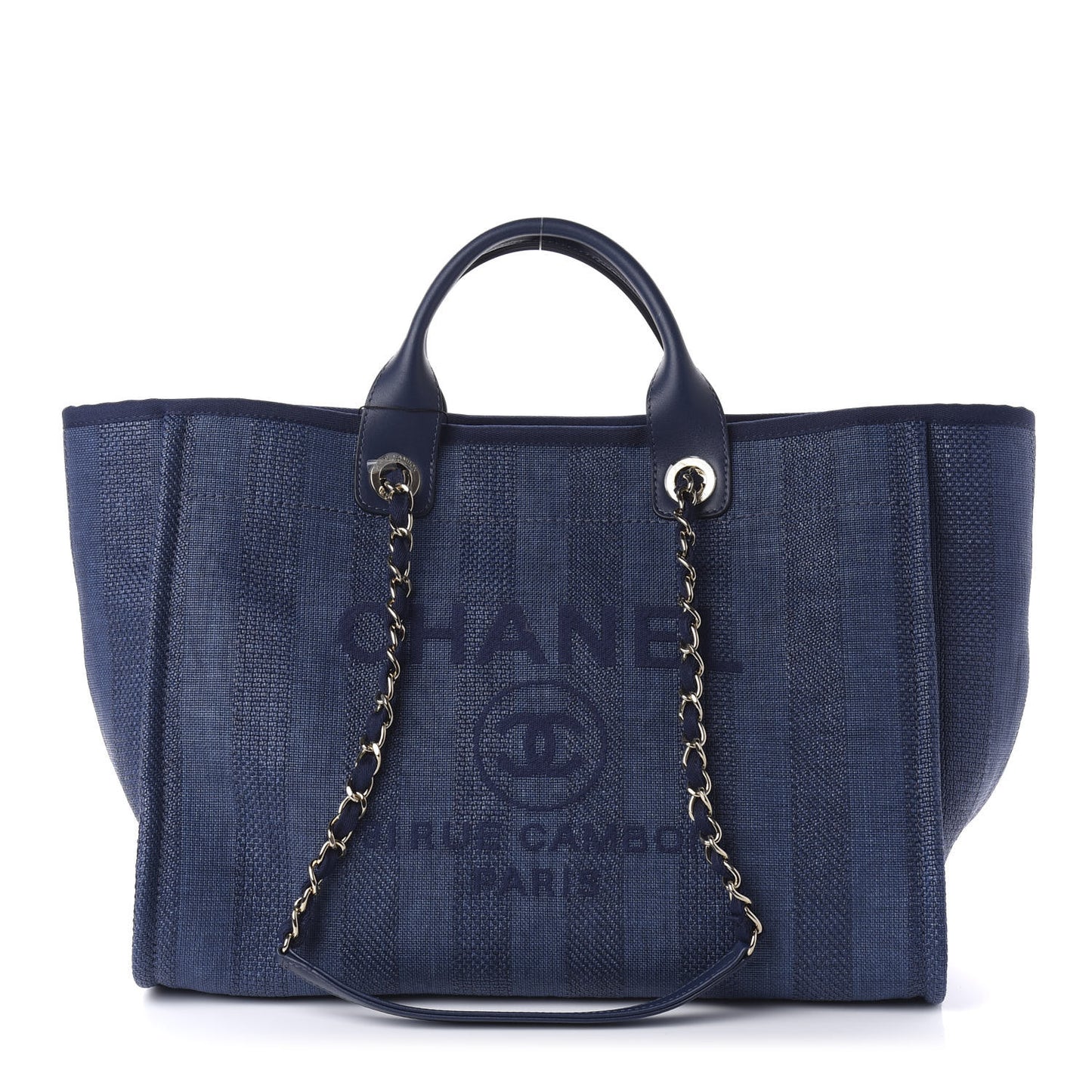 Mixed Fibers Striped Medium Deauville Tote Navy Blue