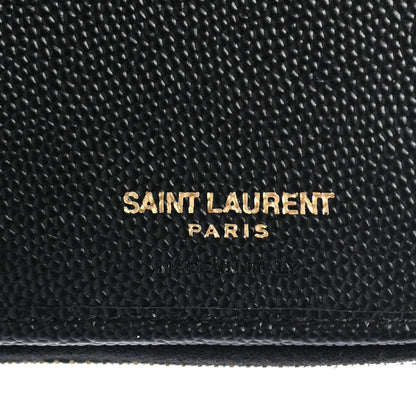 Saint Laurent Grain De Poudre Matelasse Chevron Monogram Compact Zip Around Wallet Black 6 of 7