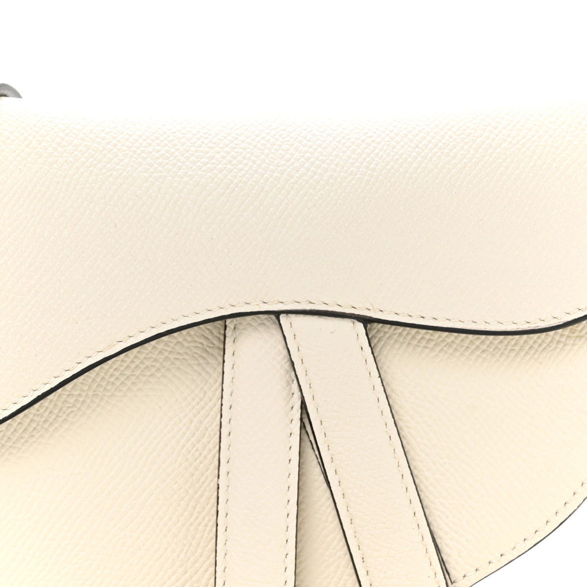 Grained Calfskin Mini Saddle Bag With Strap White