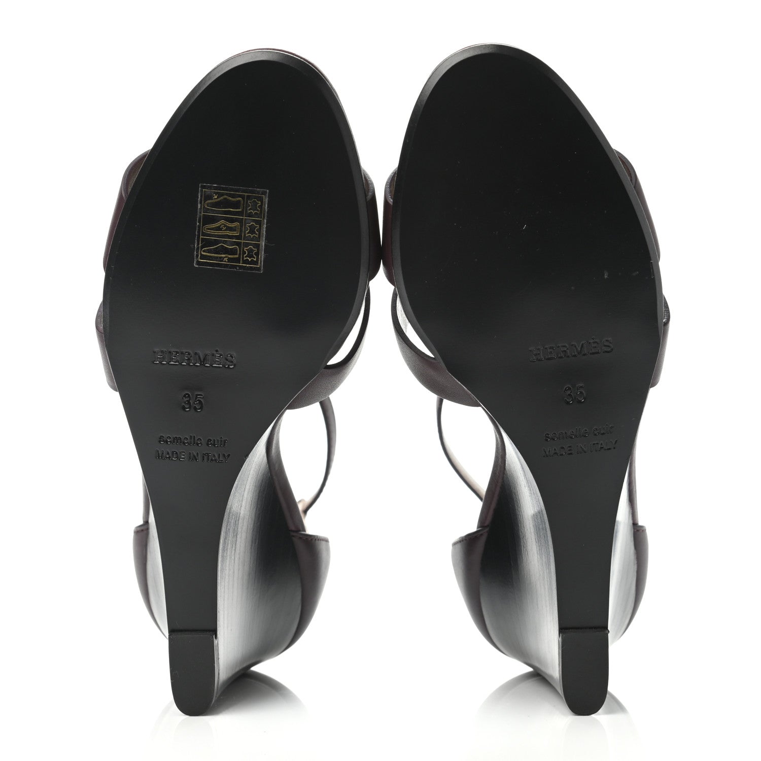 Hermes Calfskin Legend Wedge Sandals 35 Cassis 4 of 4