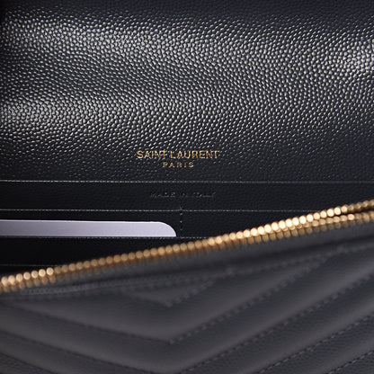 Saint Laurent Grain De Poudre Matelasse Chevron Monogram Envelope Chain Wallet Dark Smog 5 of 7