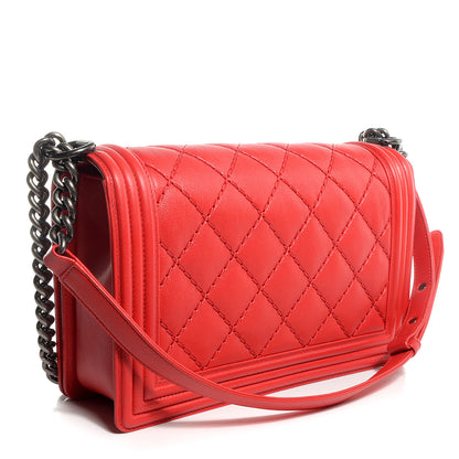 Chanel Calfskin Double Stitch Medium Boy Flap Rouge 3 of 9
