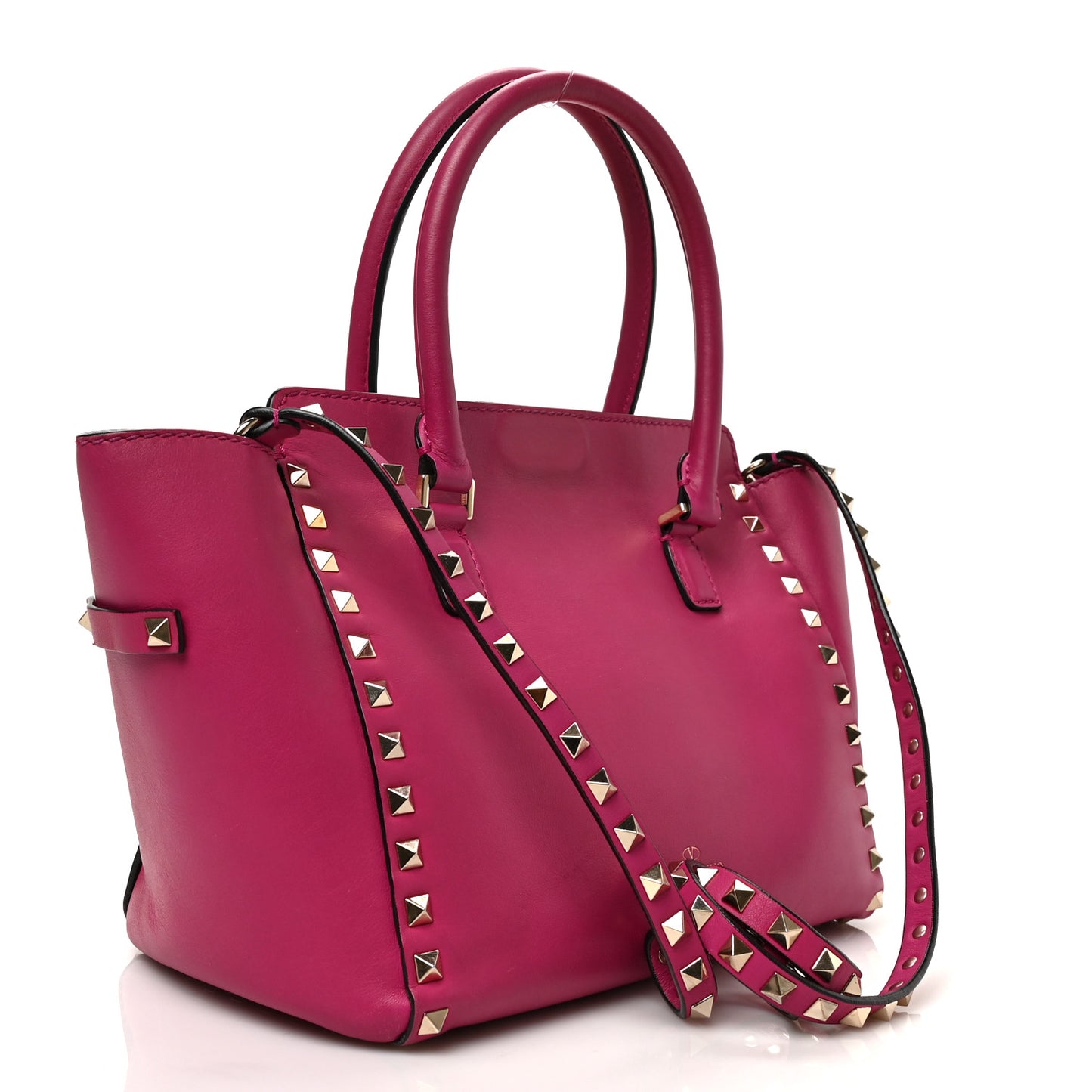 Vitello Small Rockstud Double Handle Tote Cyclamin