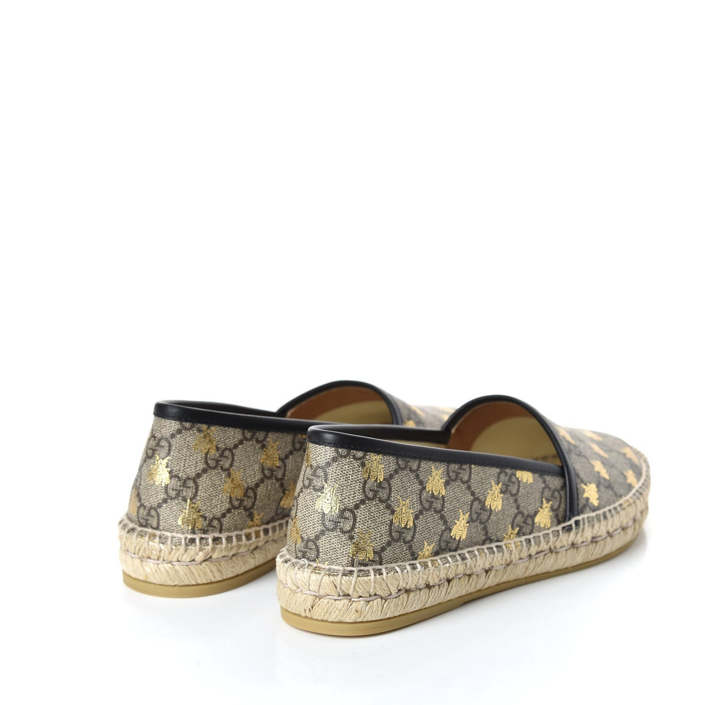 GG Supreme Monogram Bees Espadrille Flats 38 Beige Ebony Oro Black