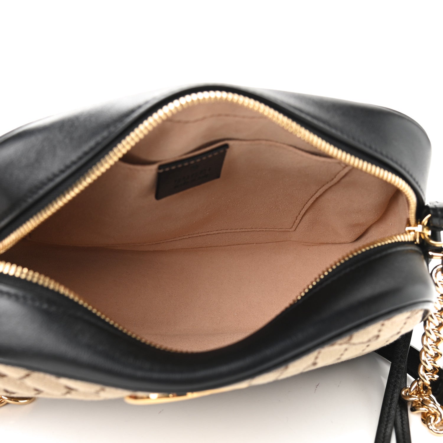 Gucci Monogram Matelasse Diagonal Small GG Marmont Chain Shoulder Bag Beige Black 5 of 9