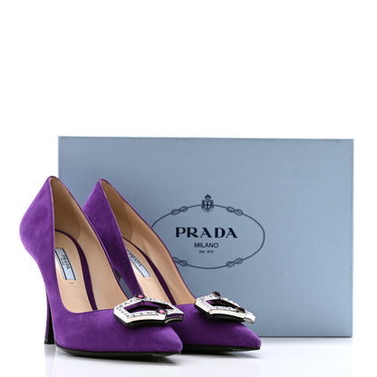 Prada Suede Heel Pumps 38 Purple 8 of 8