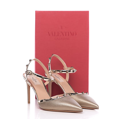 Valentino Garavani Metallic Pebbled Calfskin Patent Rockstud Ankle Strap 85mm Pumps 40 Skin 8 of 8