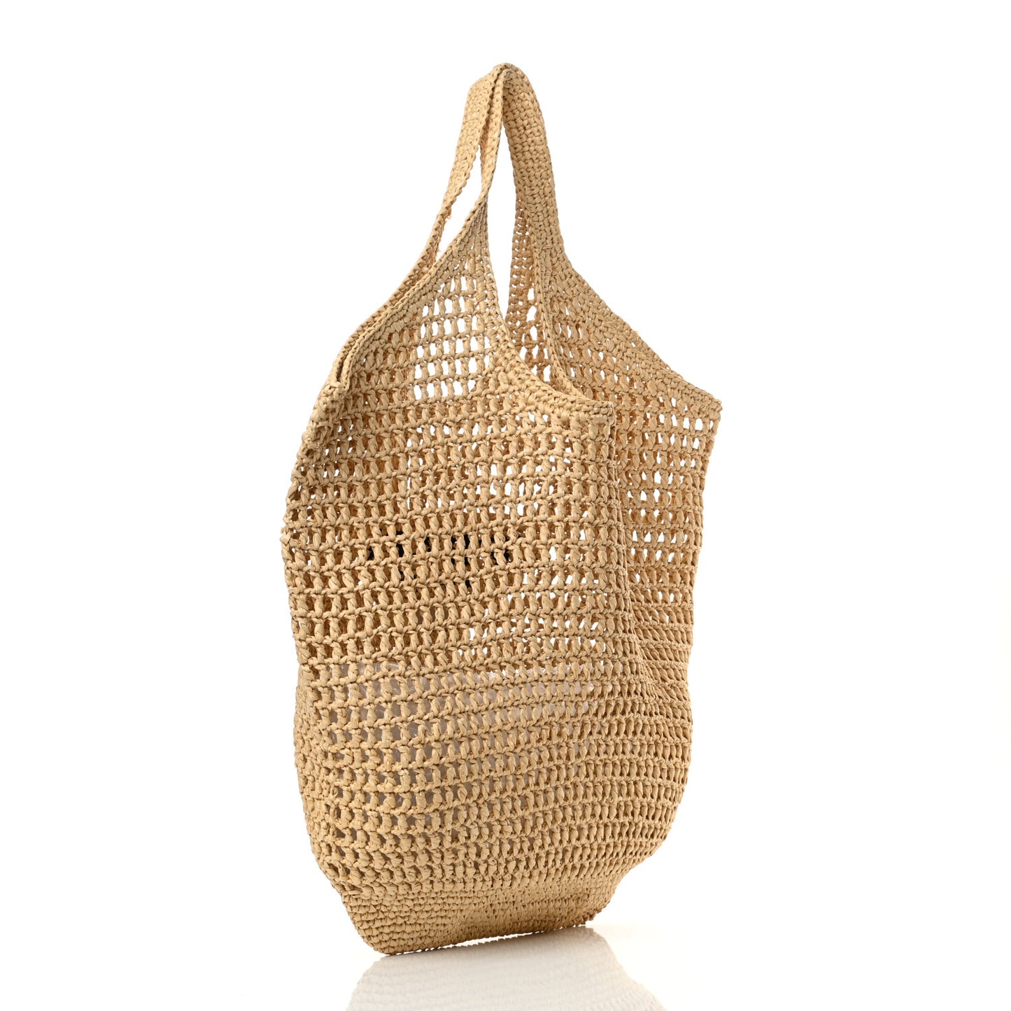 Yarn Raffia Effect Crochet Logo Embroidered Shopping Tote Bag Naturale