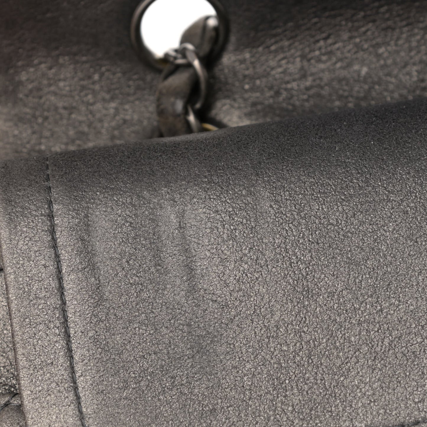 Metallic Lambskin Quilted Medium Double Flap Pewter