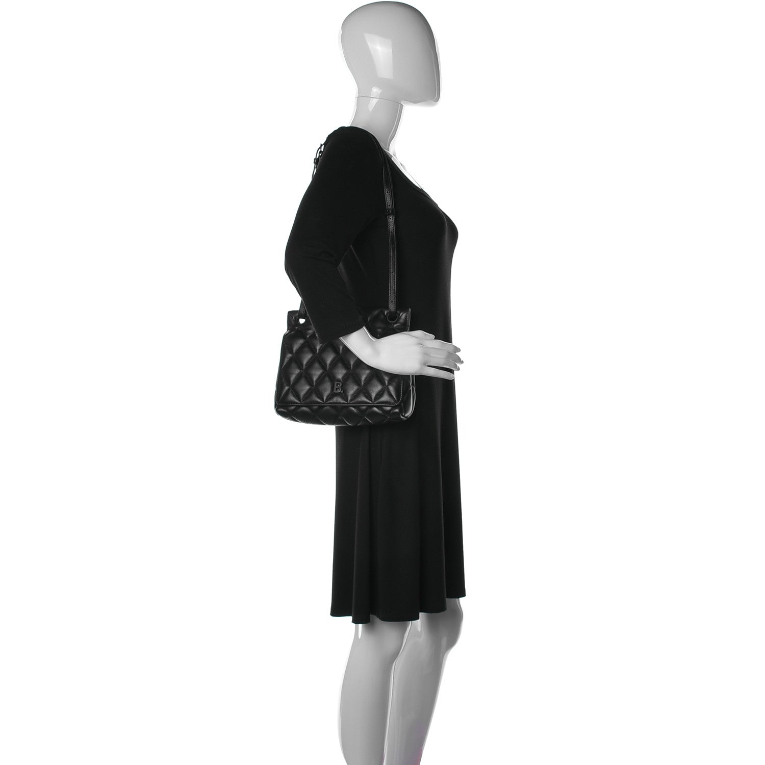 Balenciaga Nappa Calfskin Quilted Medium Touch B Shoulder Bag Black 2 of 11