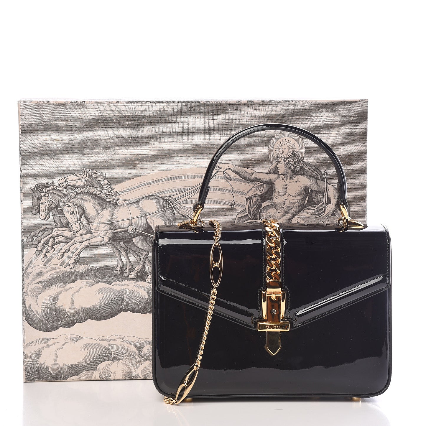 Mousse Top Patent Mini Sylvie 1969 Top Handle Bag Black