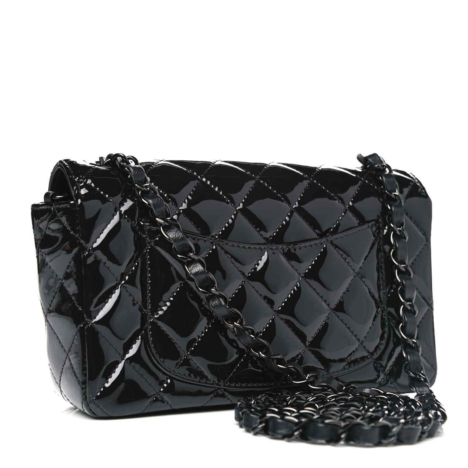Chanel Patent Calfskin Quilted Mini Rectangular Flap So Black 2 of 4