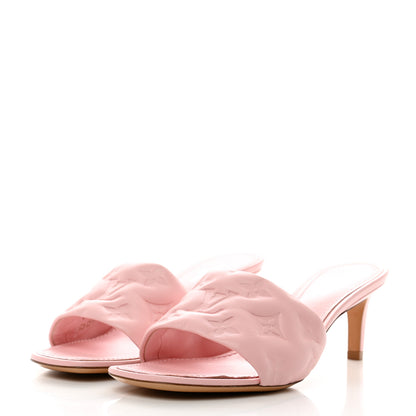 Louis Vuitton Lambskin Embossed Monogram Revival Mid Heel Mules 37 Rose Claire 3 of 9