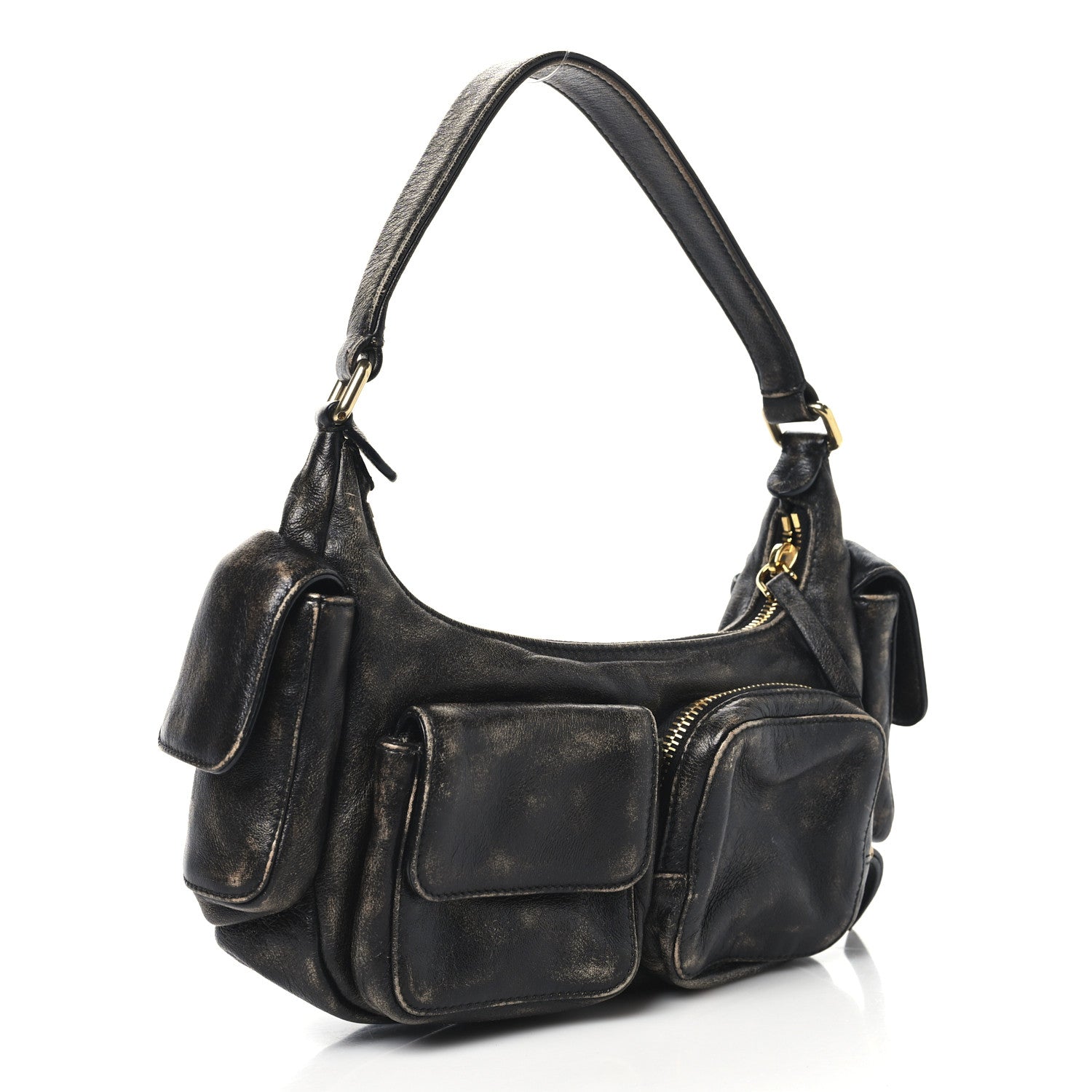 Miu Miu Distressed Nappa Pocket Bag Sand Coffee 1776859 – FASHIONPHILE