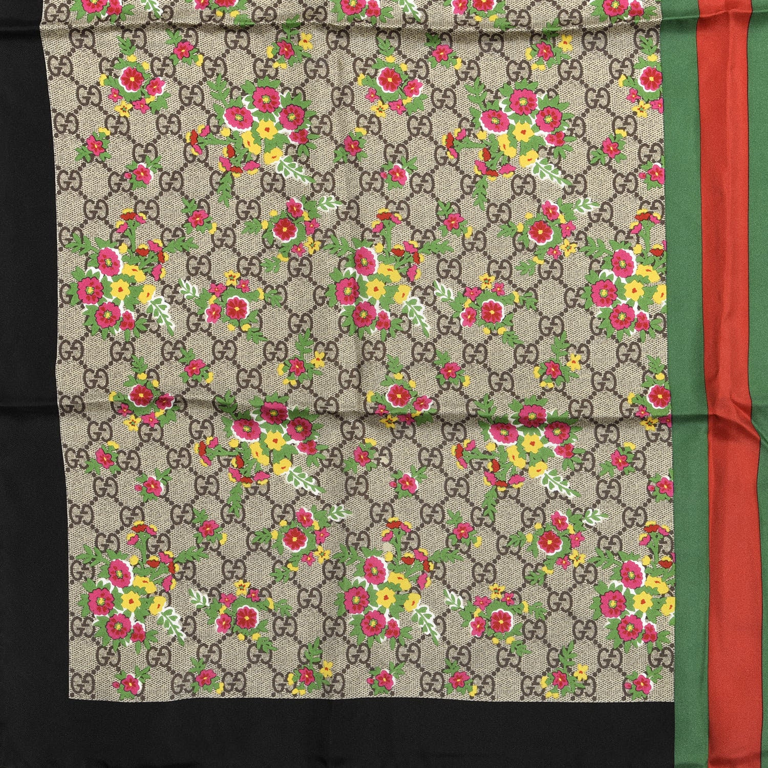 Gucci Silk Monogram Floral Web Square Scarf Black Multicolor 2 of 4