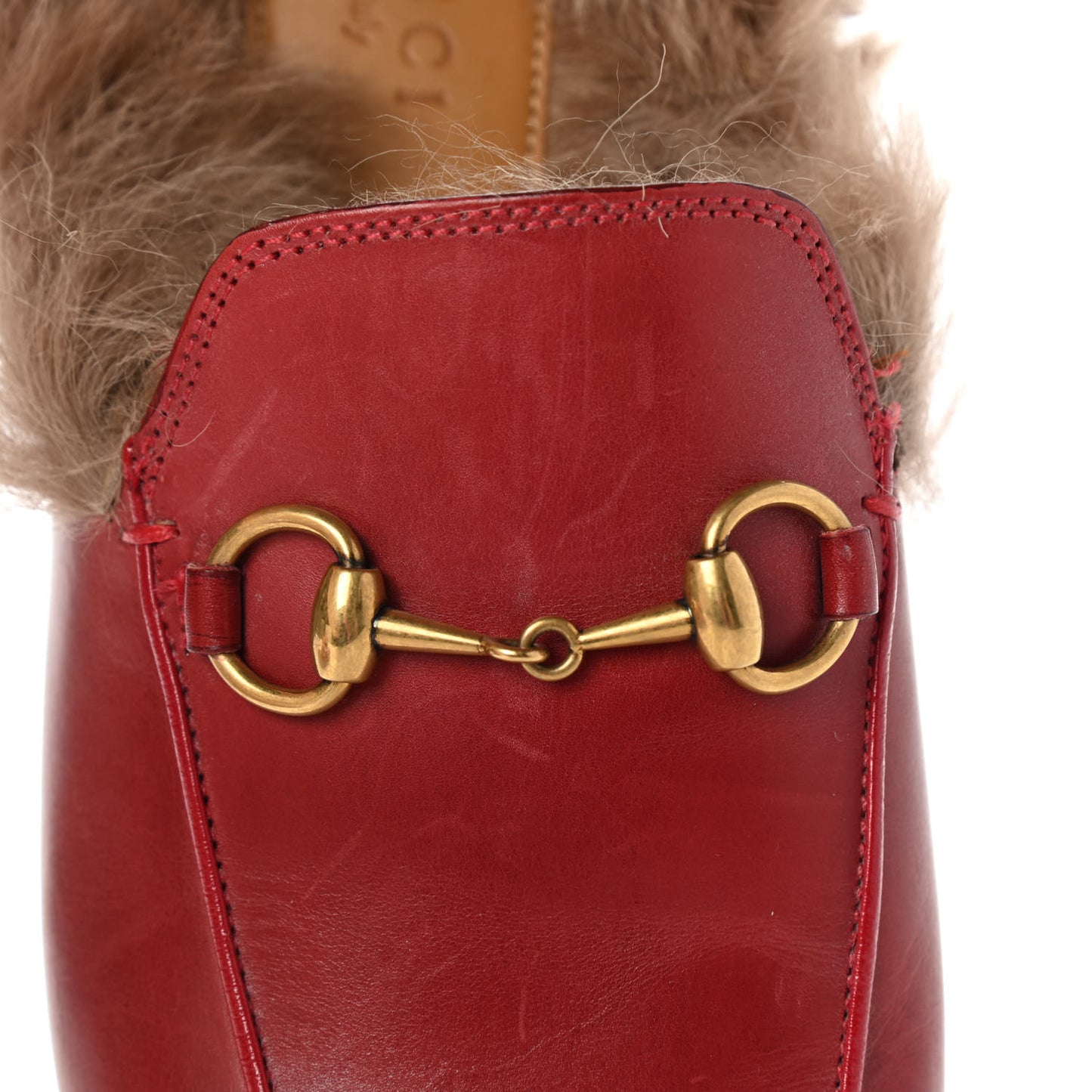 Betis Glamour Calfskin Fur Womens Princetown Slippers 35.5 Hibiscus Red Naturale