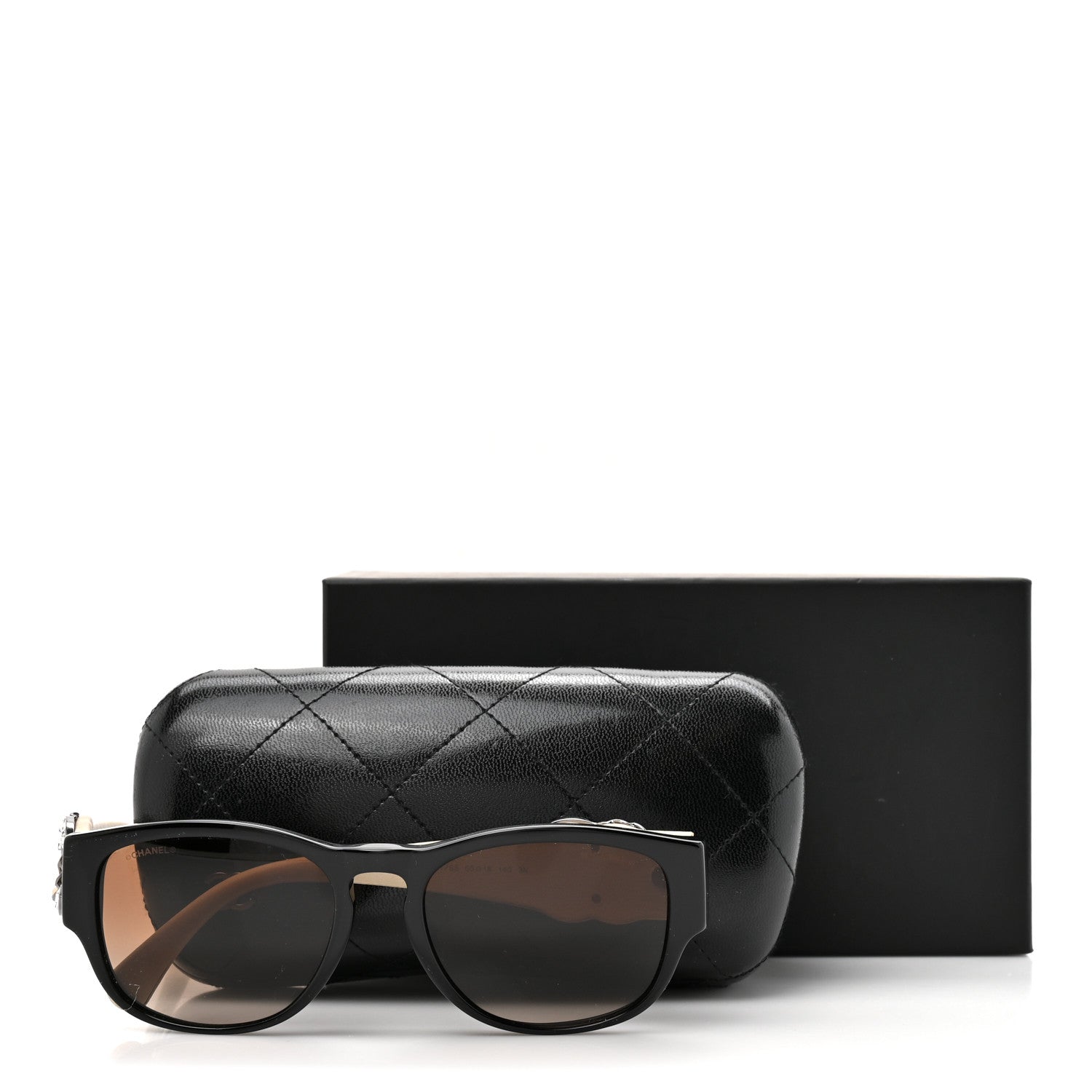Chanel Acetate Lambskin Crystal Baguette Chain CC Sunglasses 5454-Q-B Black Beige 9 of 9
