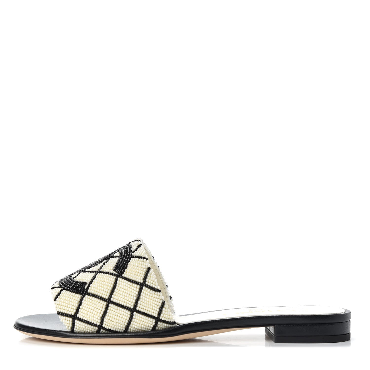 Chanel Pearl Embroidery Flat Sandals 37 White Black 1 of 11