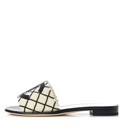 Chanel Pearl Embroidery Flat Sandals 37 White Black 1 of 11