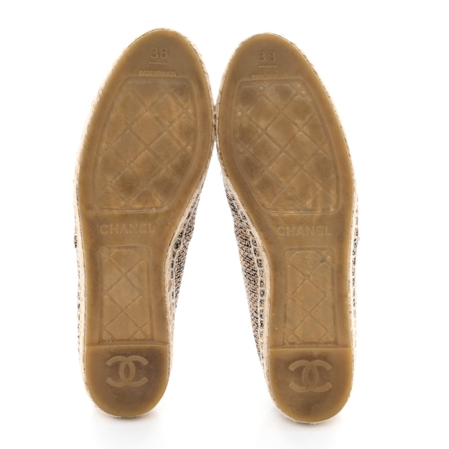 Chanel Metallic Tweed CC Espadrilles 38 Beige Black 5 of 10