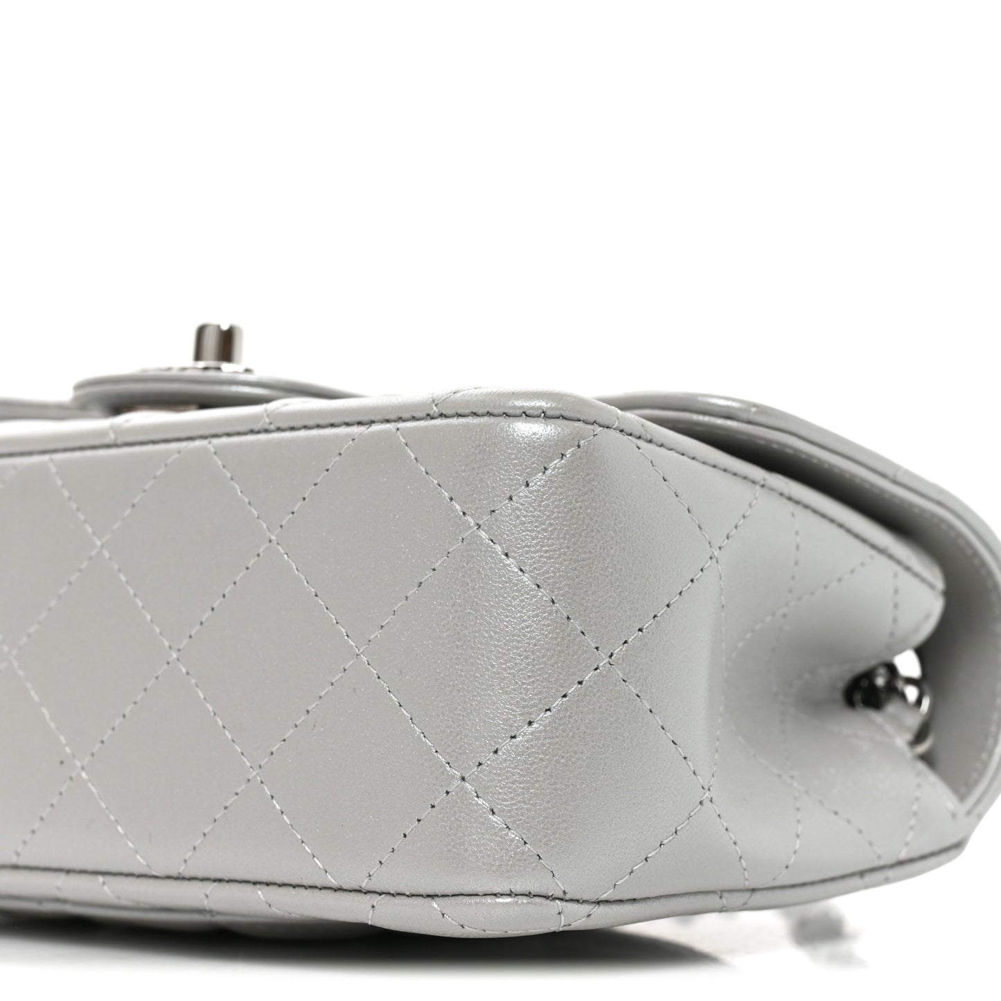 Metallic Lambskin Quilted Space Charms Mini Rectangular Flap Silver