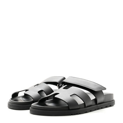 Hermes Calfskin Womens Chypre Sandals 37 Black 3 of 9