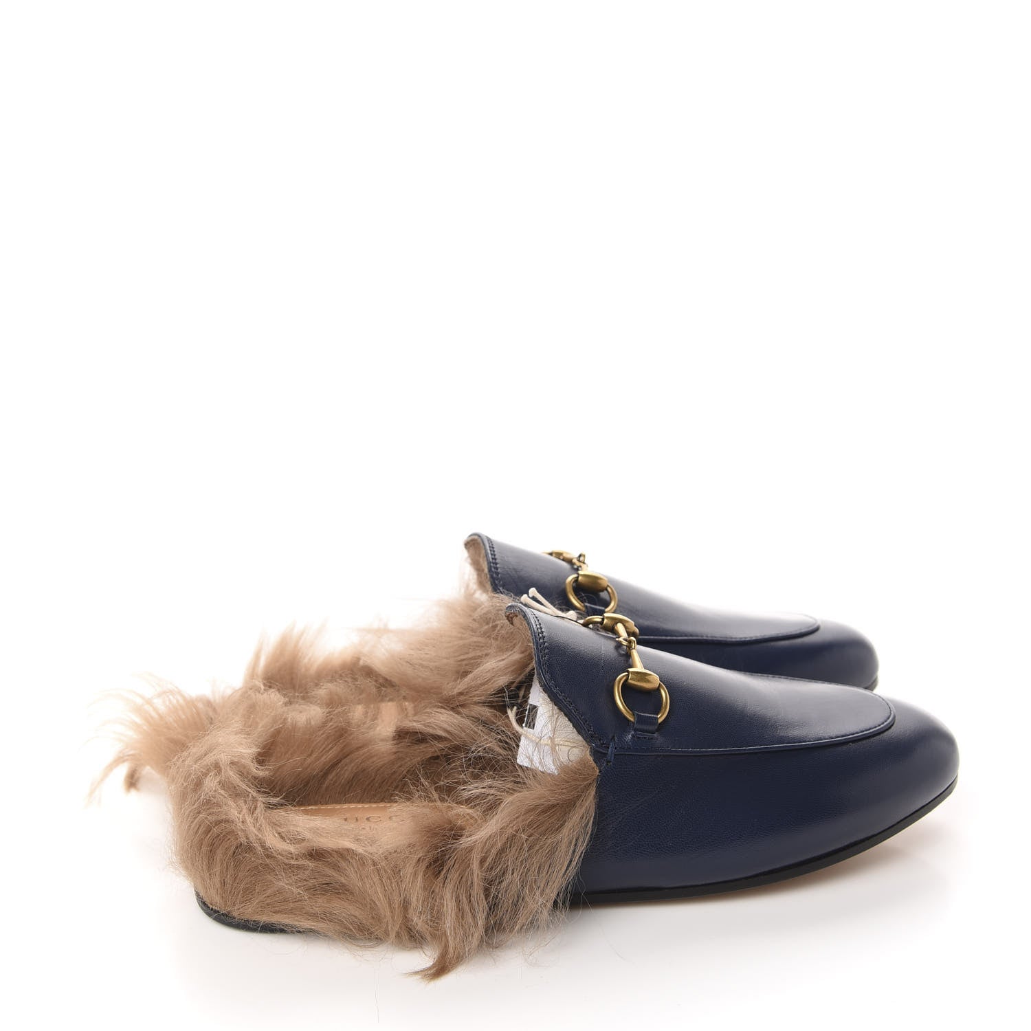 Gucci Malaga Kid Fur Womens Princetown Slippers 37.5 Blue Agata 4 of 9