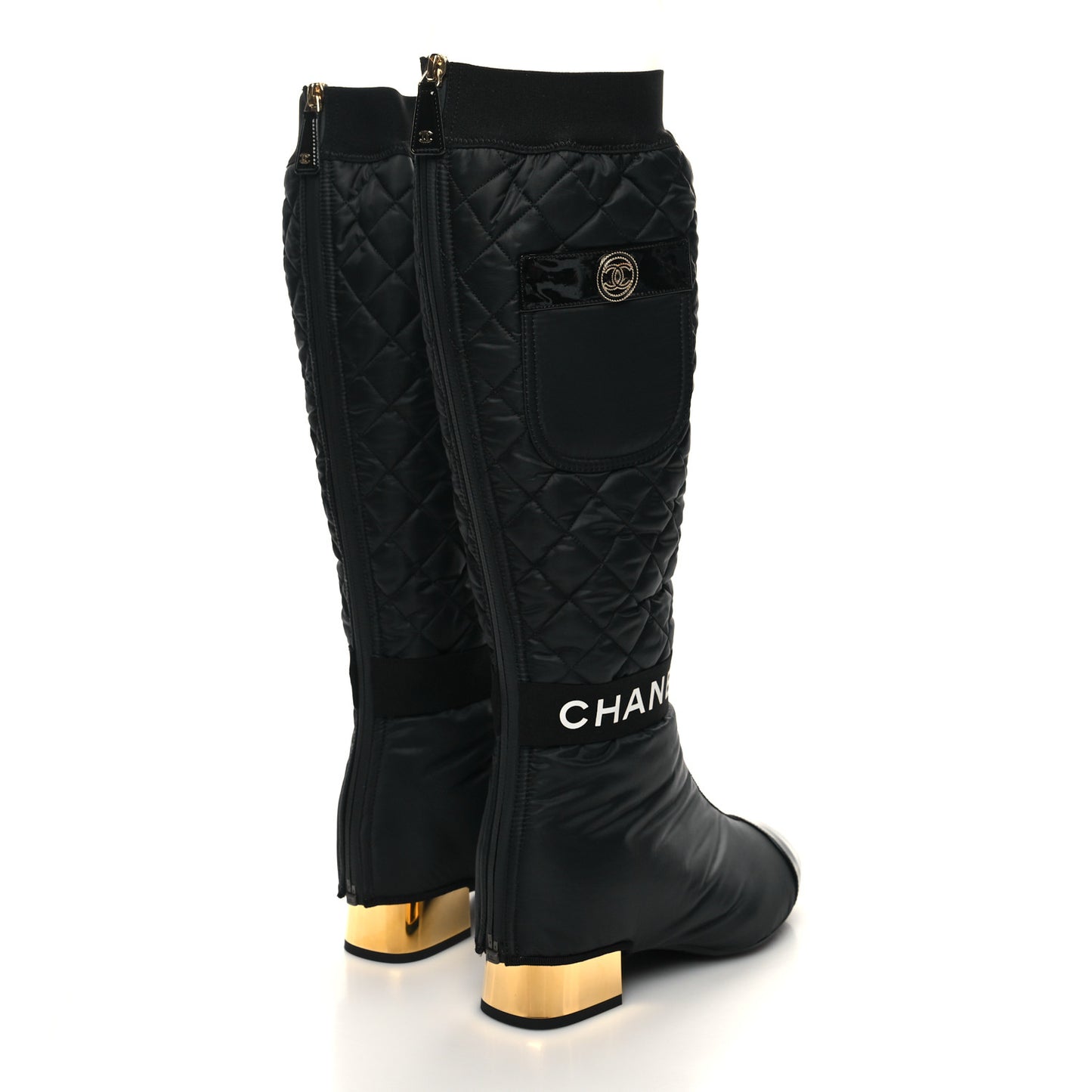 Mixed Fibers Lambskin Patent Calfskin Convertible High Boots 38.5 Black