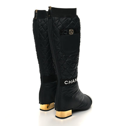 Chanel Mixed Fibers Lambskin Patent Calfskin Convertible High Boots 38.5 Black 4 of 7